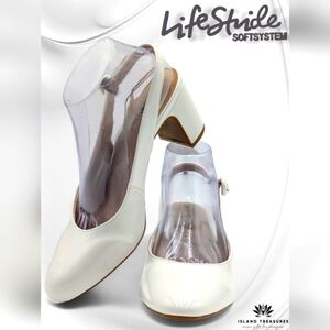 NEW LifeStride Tia Slingback Pumps Sz US 9M / EU 40 White
